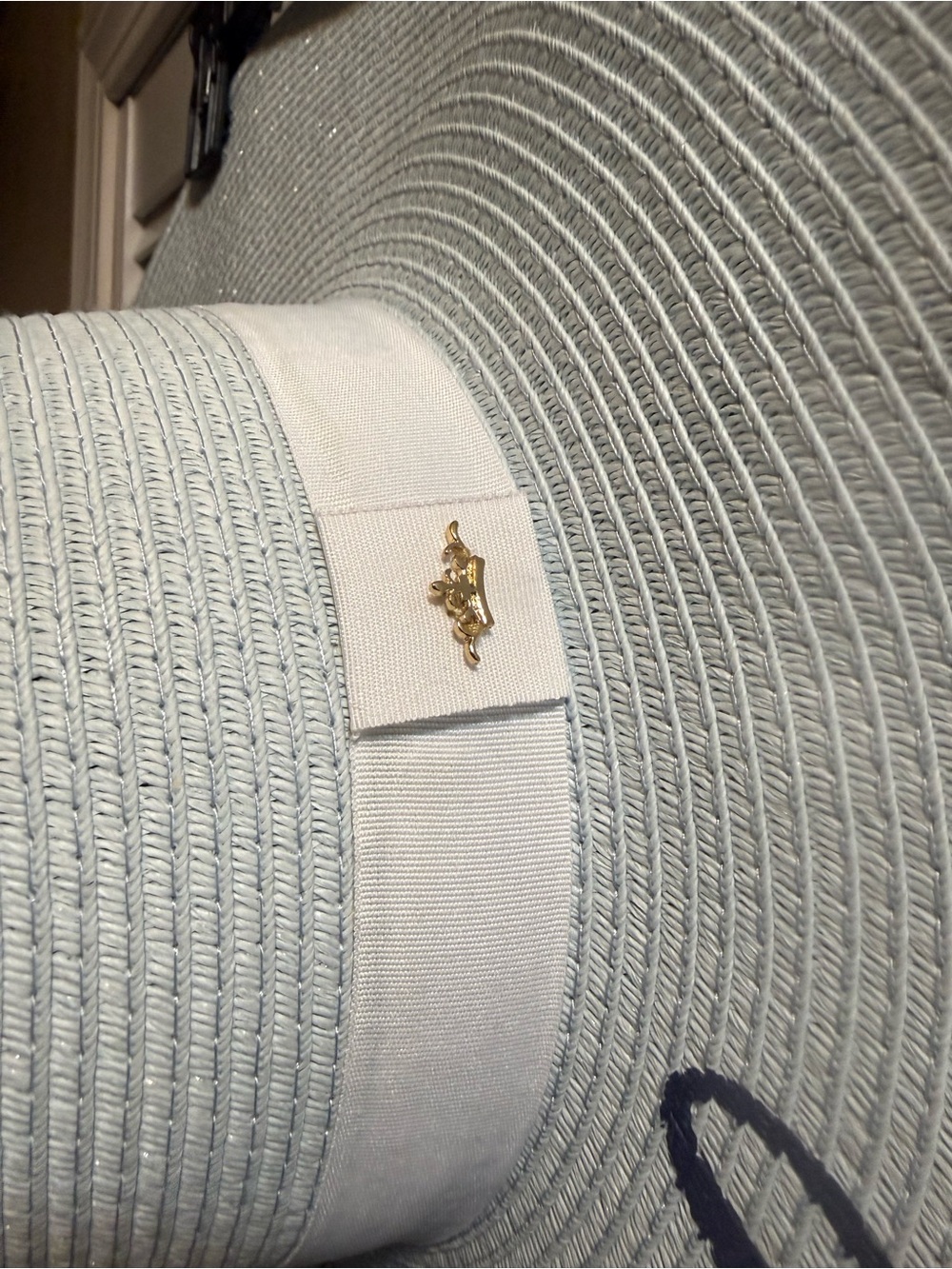 Women's Light Blue Straw Sun Hat with Gold Accent